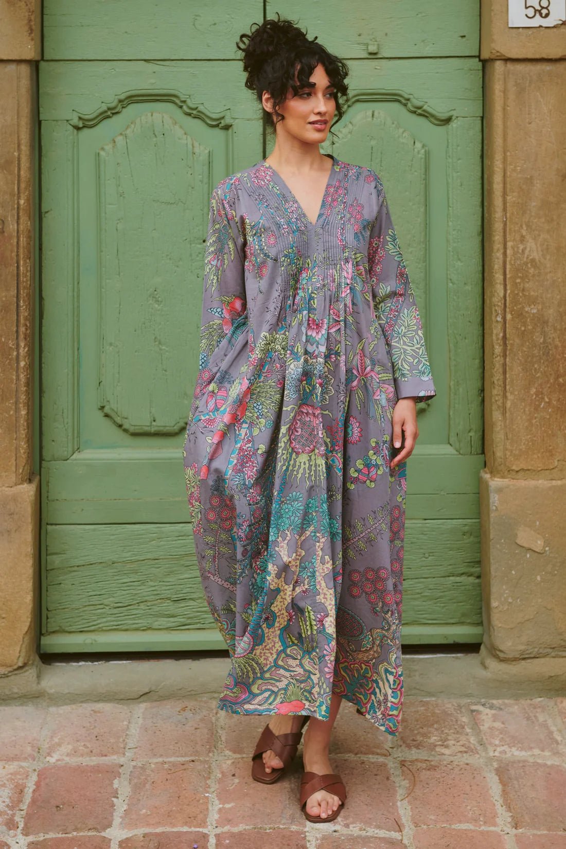 One Hundred StarsOne Hundred Stars Boho Garden Grey Pinch Pleat DressDresses - Blue Water Clothing