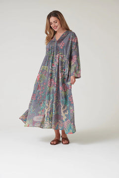 One Hundred StarsOne Hundred Stars Boho Garden Grey Pinch Pleat DressDresses - Blue Water Clothing