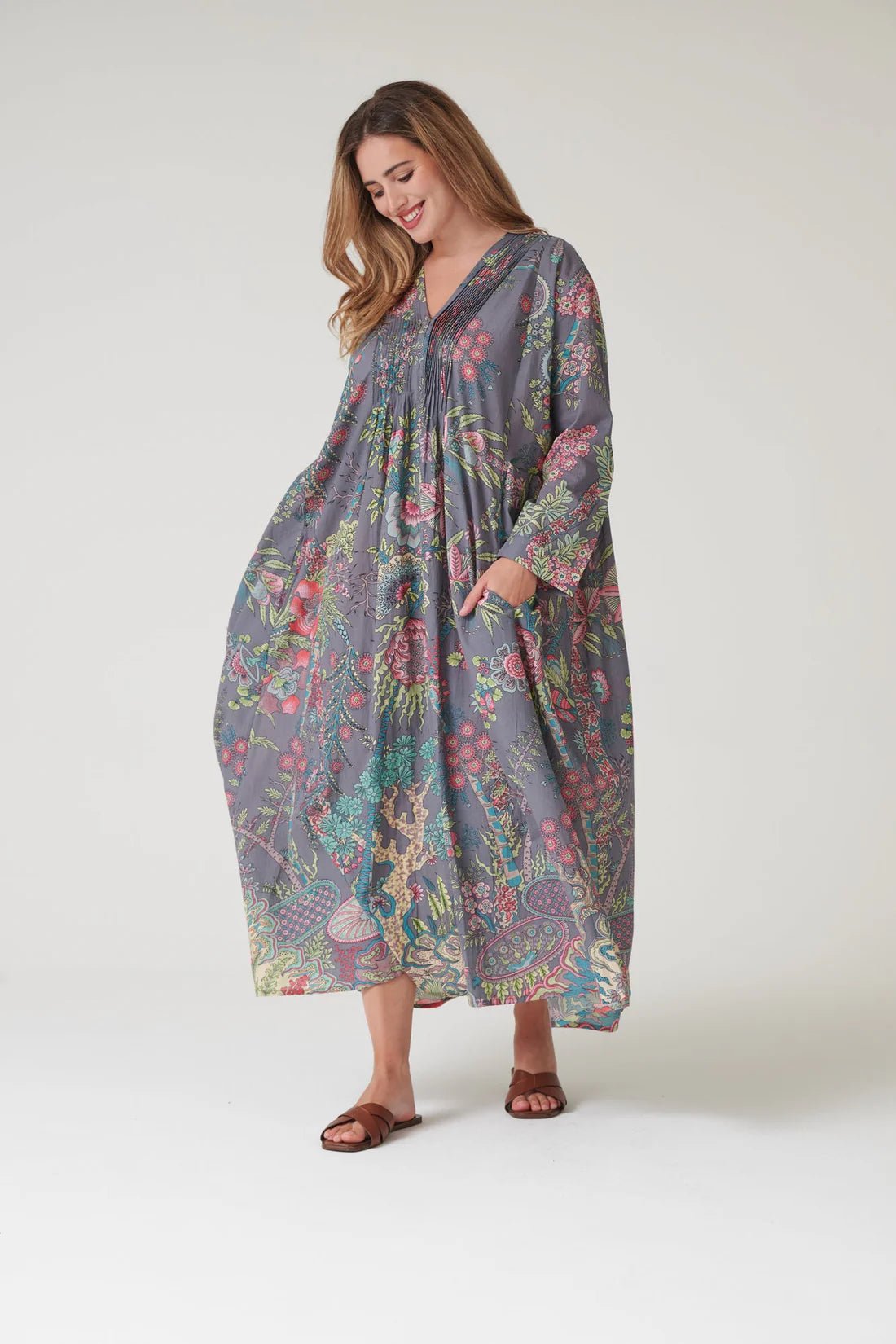 One Hundred StarsOne Hundred Stars Boho Garden Grey Pinch Pleat DressDresses - Blue Water Clothing