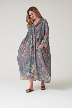 One Hundred StarsOne Hundred Stars Boho Garden Grey Pinch Pleat DressDresses - Blue Water Clothing