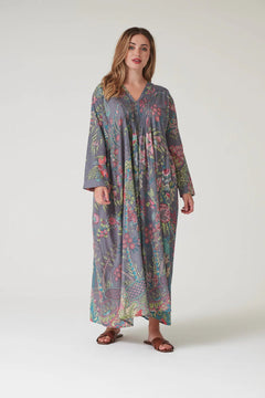 One Hundred StarsOne Hundred Stars Boho Garden Grey Pinch Pleat DressDresses - Blue Water Clothing