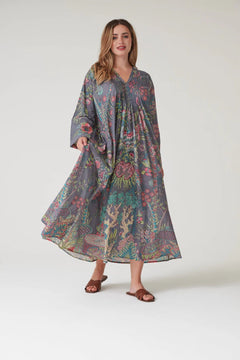 One Hundred StarsOne Hundred Stars Boho Garden Grey Pinch Pleat DressDresses - Blue Water Clothing