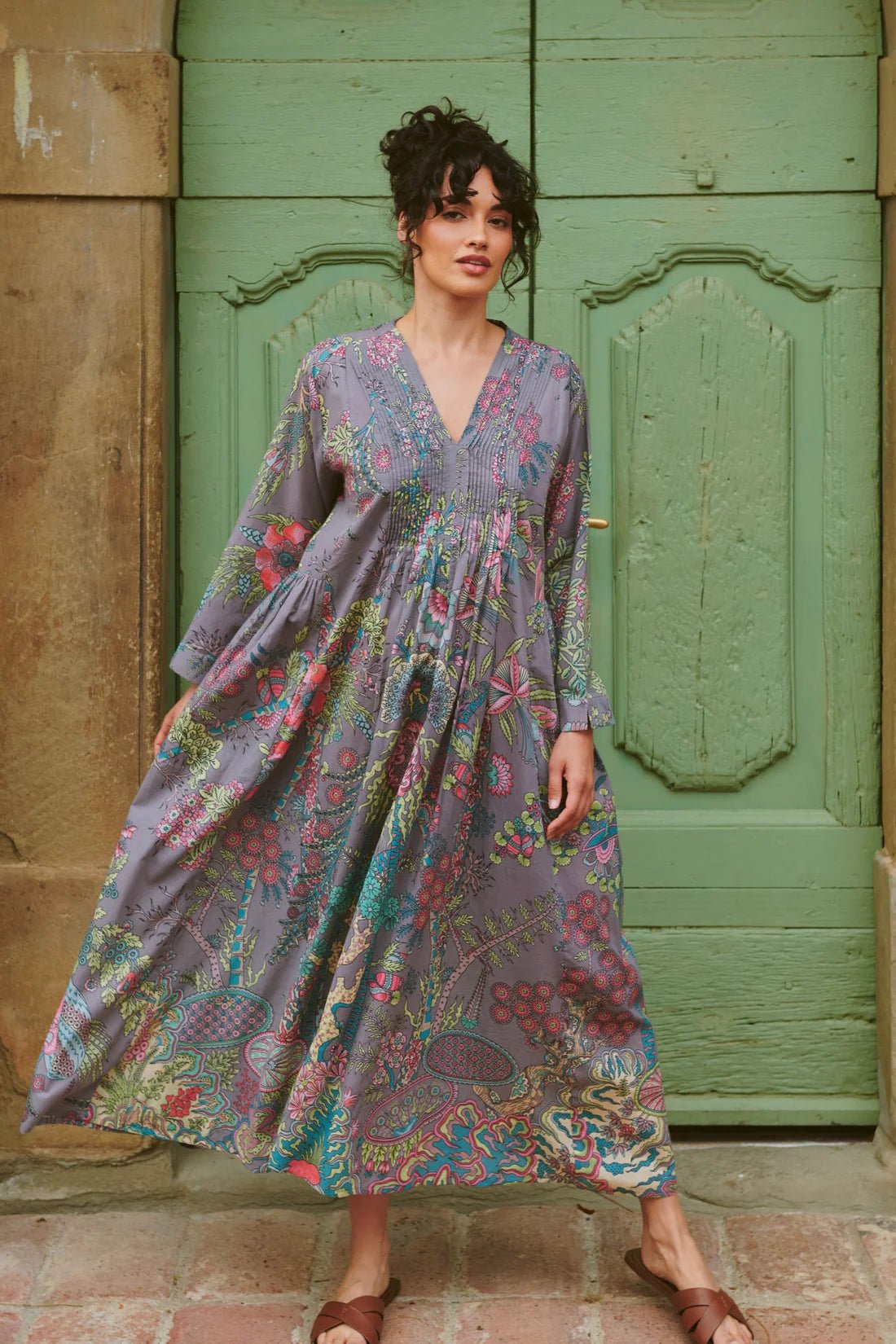 One Hundred StarsOne Hundred Stars Boho Garden Grey Pinch Pleat DressDresses - Blue Water Clothing