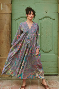 One Hundred StarsOne Hundred Stars Boho Garden Grey Pinch Pleat DressDresses - Blue Water Clothing
