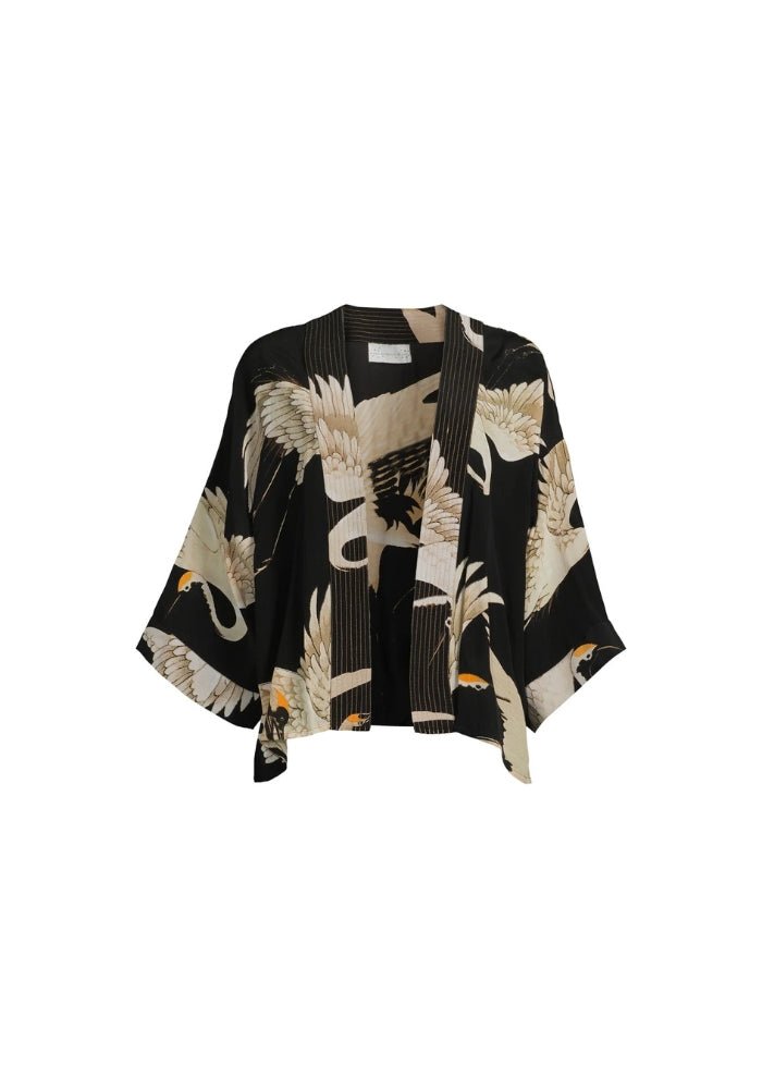 One Hundred StarsOne Hundred Stars Crane black Crepe KimonoTops - Blue Water Clothing