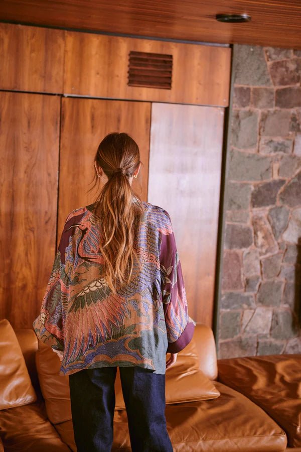 One Hundred StarsOne Hundred Stars Crane Plum KimonoTops - Blue Water Clothing