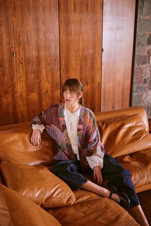 One Hundred StarsOne Hundred Stars Crane Plum KimonoTops - Blue Water Clothing