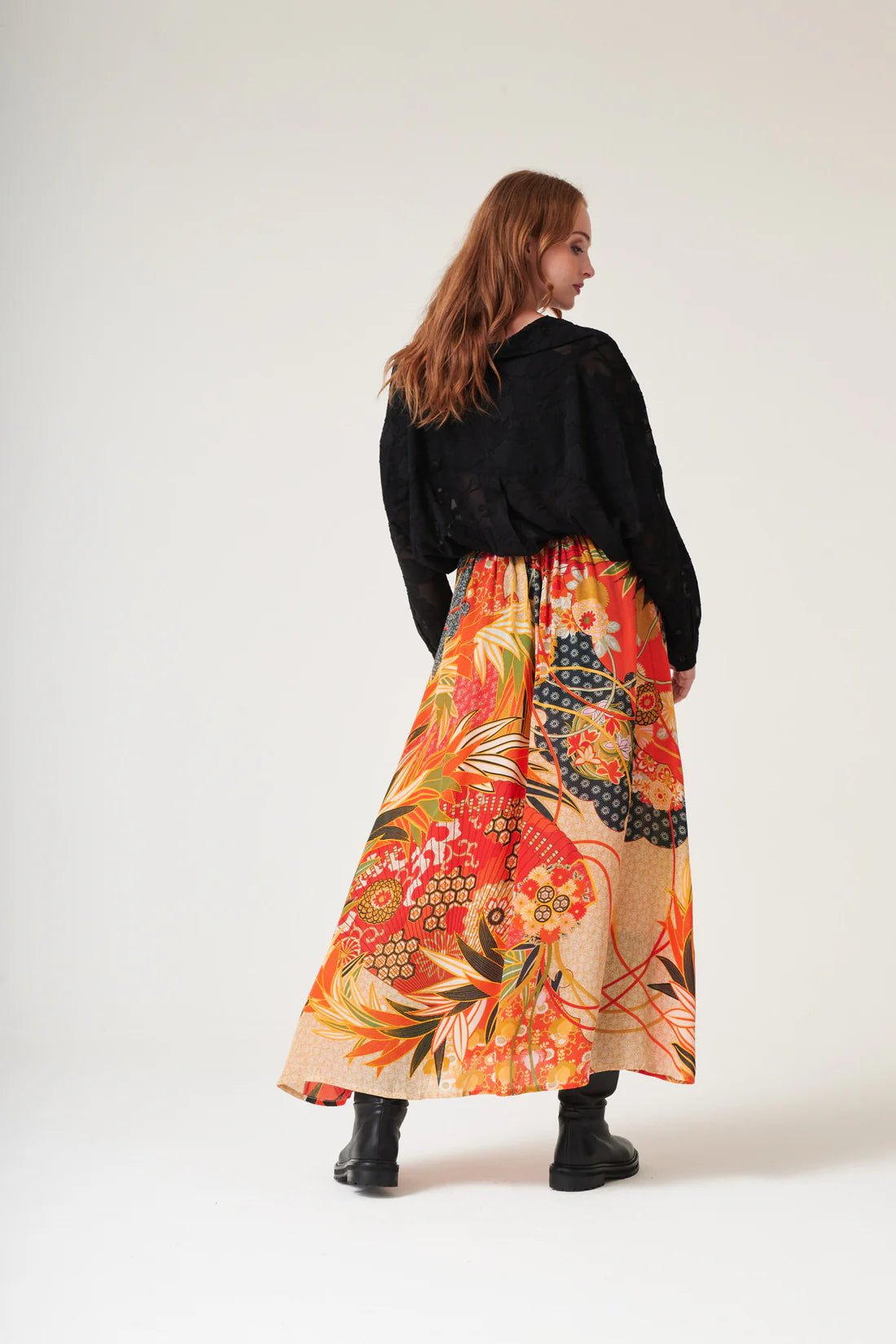 One Hundred StarsOne Hundred Stars Fans Scarlet Cotton A - line Maxi SkirtBottoms - Blue Water Clothing