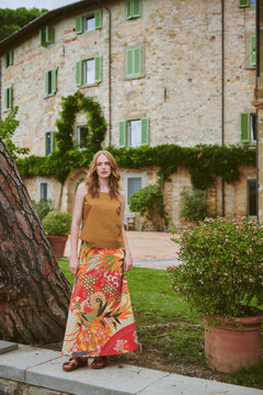 One Hundred StarsOne Hundred Stars Fans Scarlet Cotton A - line Maxi SkirtBottoms - Blue Water Clothing