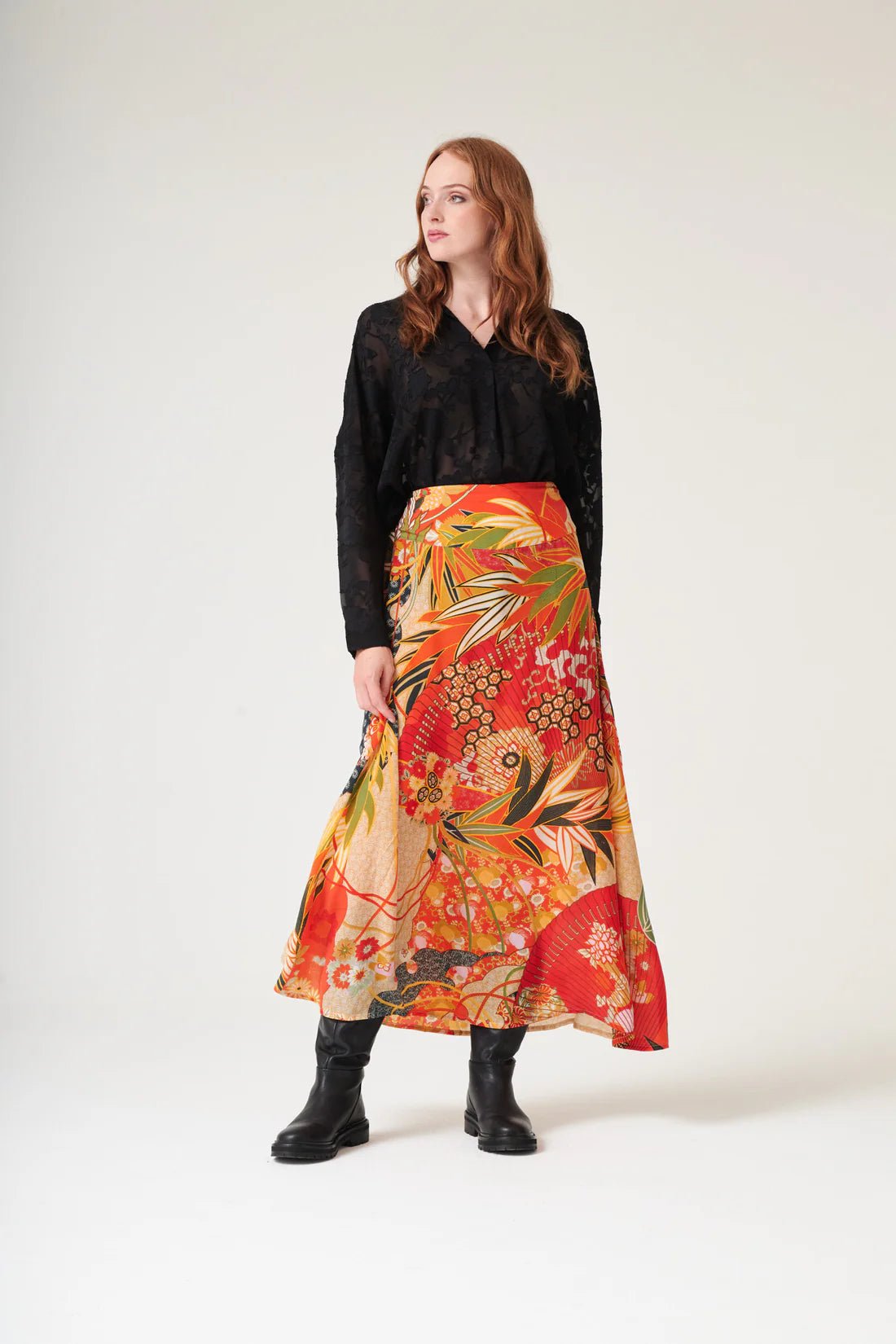 One Hundred StarsOne Hundred Stars Fans Scarlet Cotton A - line Maxi SkirtBottoms - Blue Water Clothing