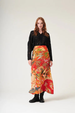 One Hundred StarsOne Hundred Stars Fans Scarlet Cotton A - line Maxi SkirtBottoms - Blue Water Clothing