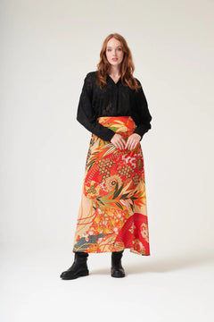 One Hundred StarsOne Hundred Stars Fans Scarlet Cotton A - line Maxi SkirtBottoms - Blue Water Clothing