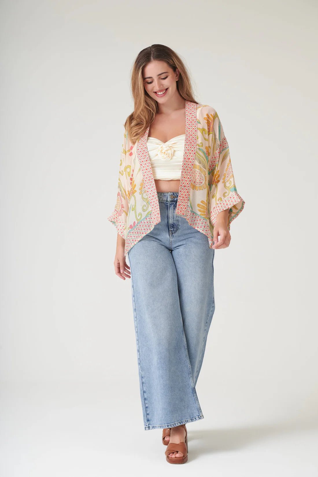 One Hundred StarsOne Hundred Stars Giant Kantha Lime KimonoTops - Blue Water Clothing