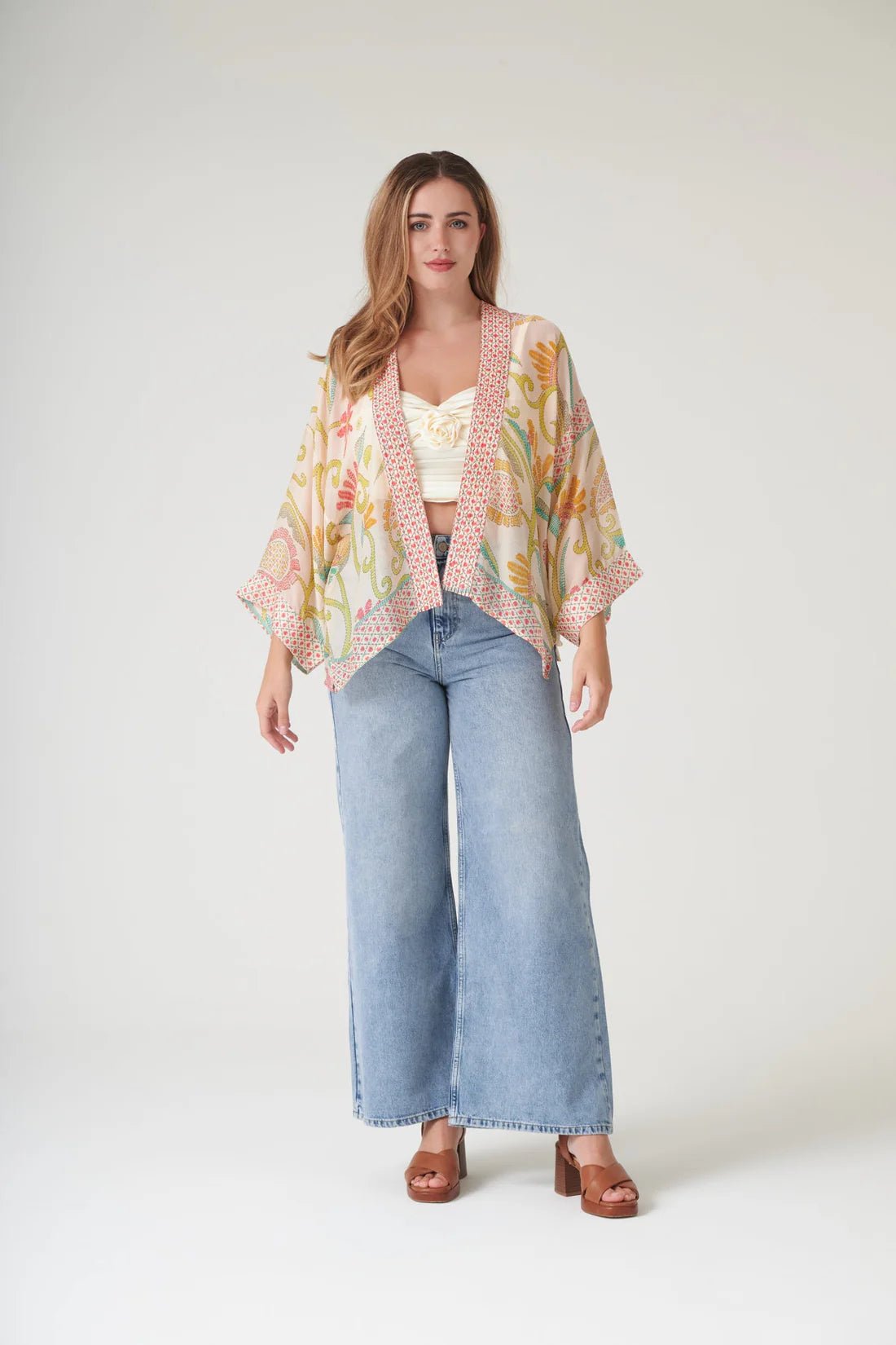 One Hundred StarsOne Hundred Stars Giant Kantha Lime KimonoTops - Blue Water Clothing