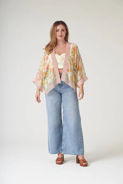 One Hundred StarsOne Hundred Stars Giant Kantha Lime KimonoTops - Blue Water Clothing