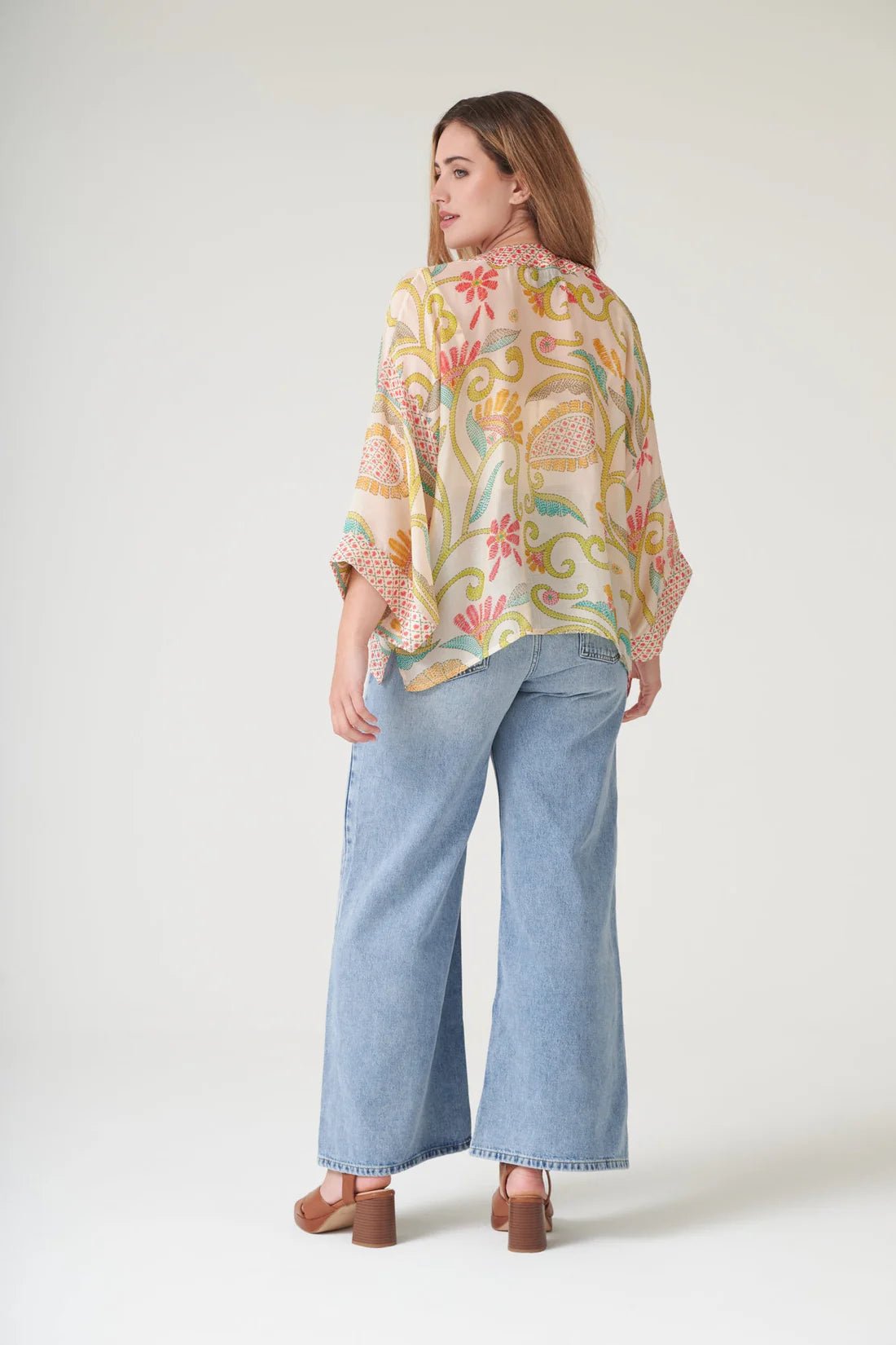 One Hundred StarsOne Hundred Stars Giant Kantha Lime KimonoTops - Blue Water Clothing