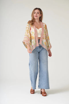 One Hundred StarsOne Hundred Stars Giant Kantha Lime KimonoTops - Blue Water Clothing