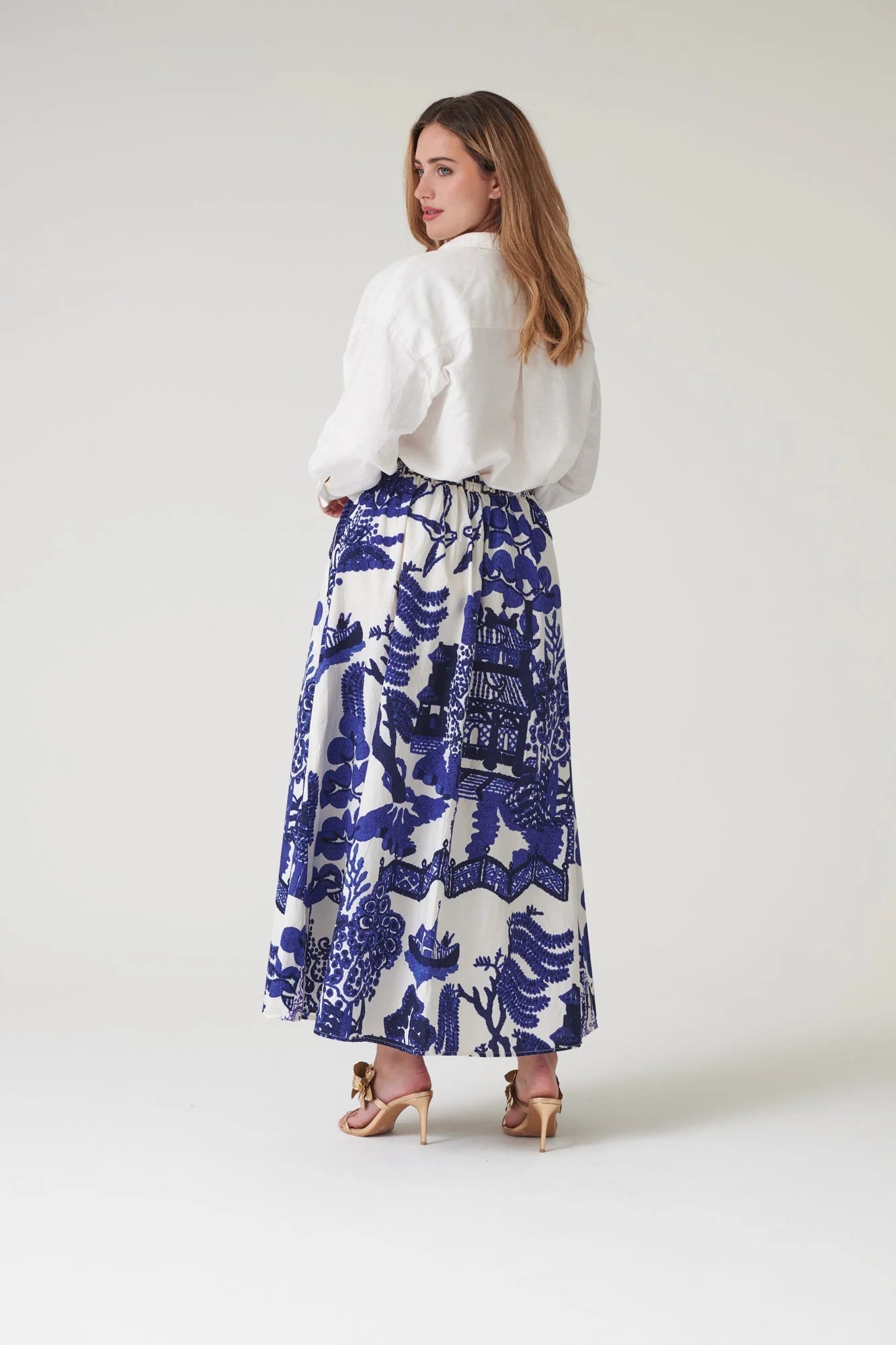 One Hundred StarsOne Hundred Stars Giant Willow Blue A - line Maxi SkirtBottoms - Blue Water Clothing