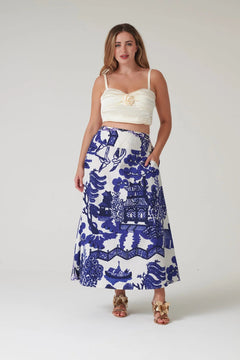 One Hundred StarsOne Hundred Stars Giant Willow Blue A - line Maxi SkirtBottoms - Blue Water Clothing