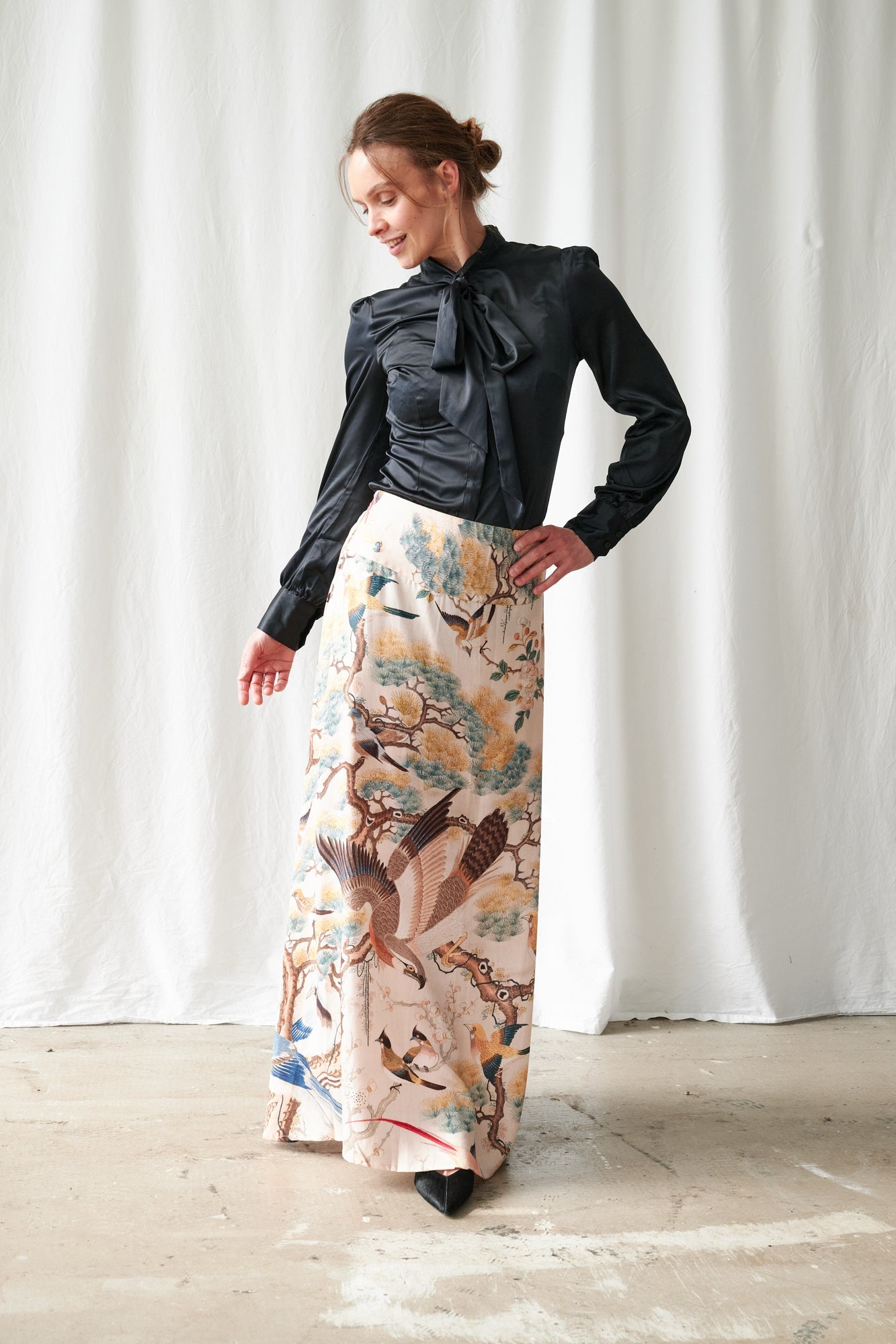 One Hundred StarsOne Hundred Stars Hummingbird Nude A-line Maxi SkirtBottoms - Blue Water Clothing