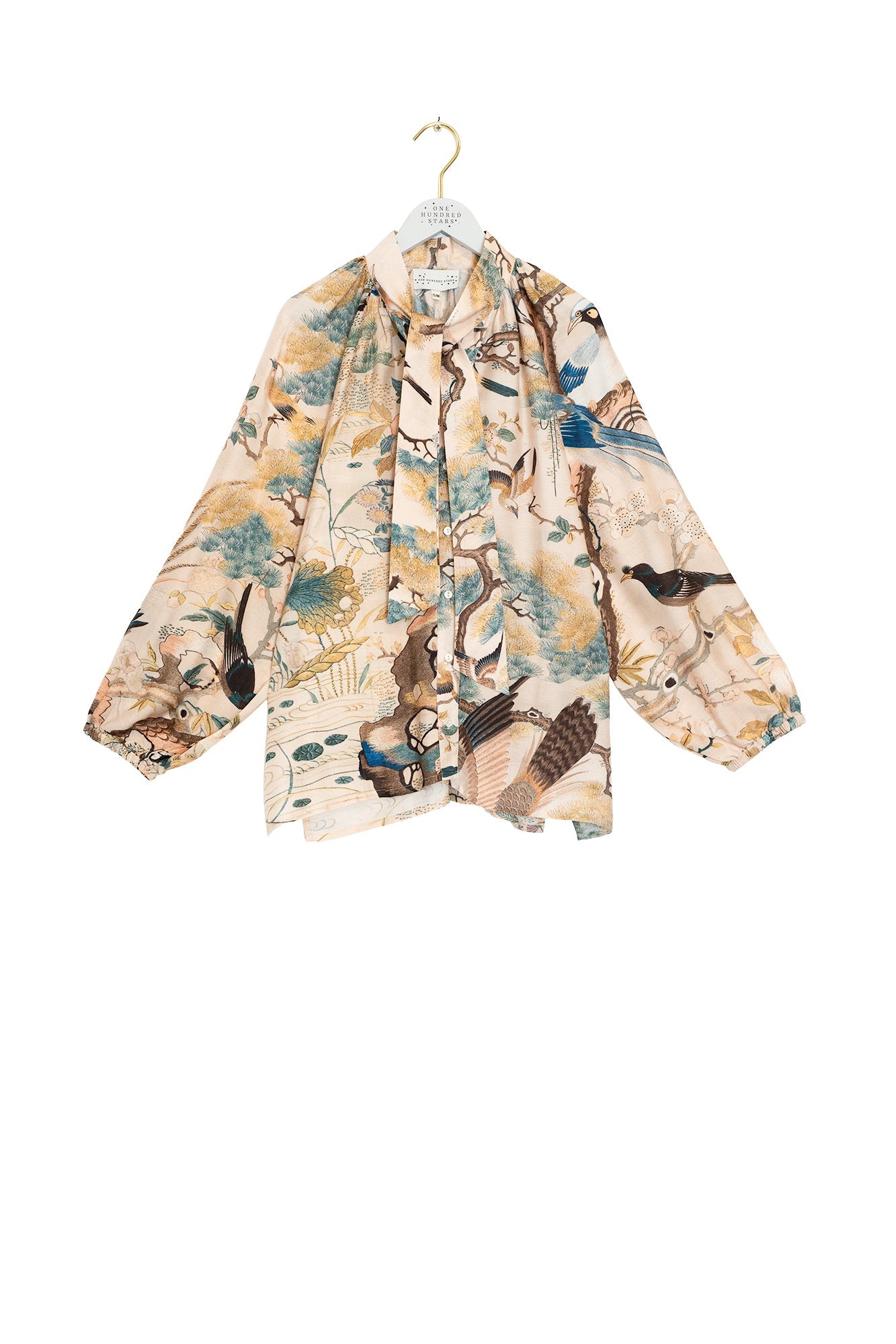 One Hundred StarsOne Hundred Stars Hummingbird Nude Pussybow BlouseTops - Blue Water Clothing