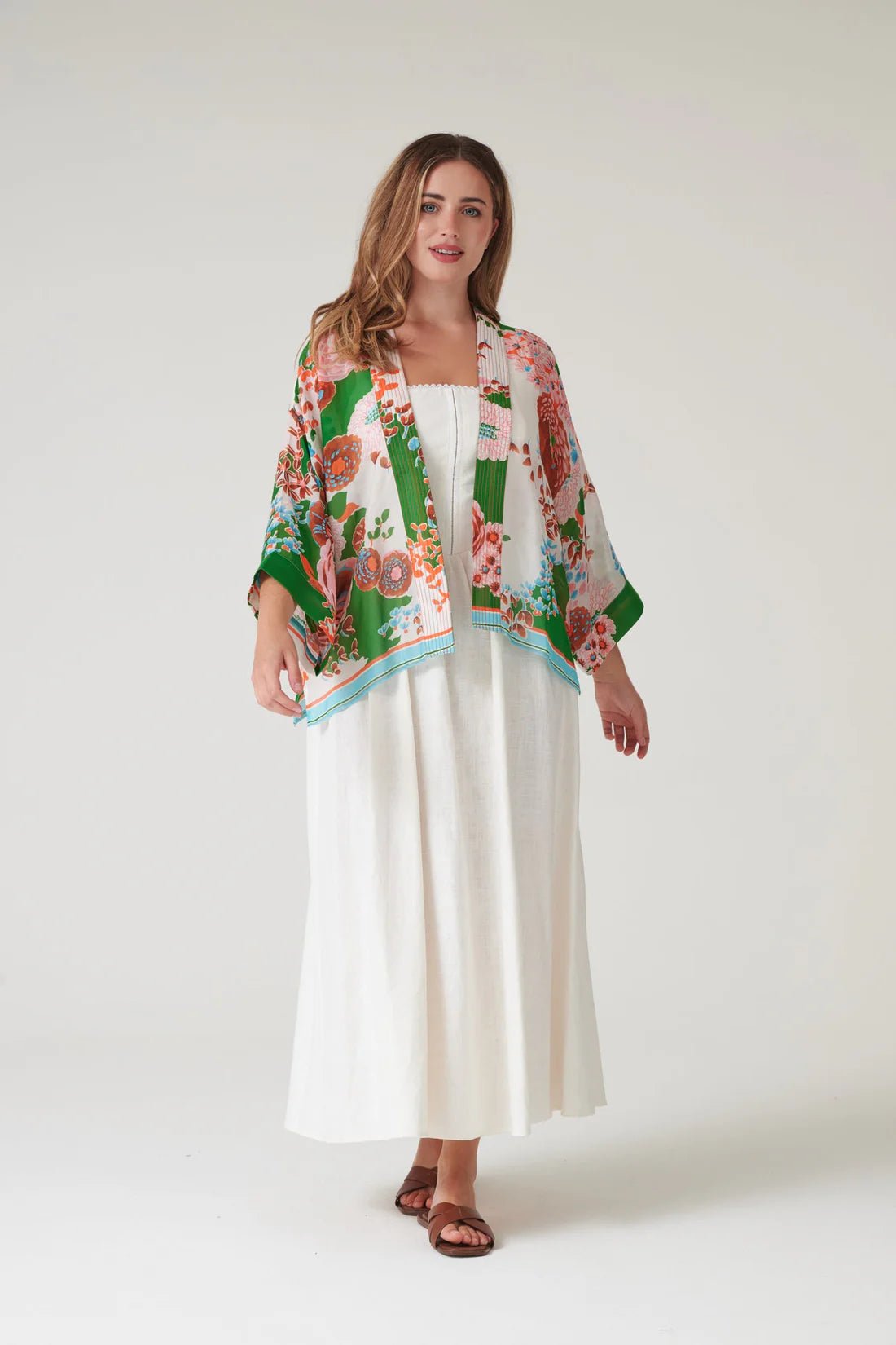 One Hundred StarsOne Hundred Stars Kitsch Bouquet Green KimonoTops - Blue Water Clothing