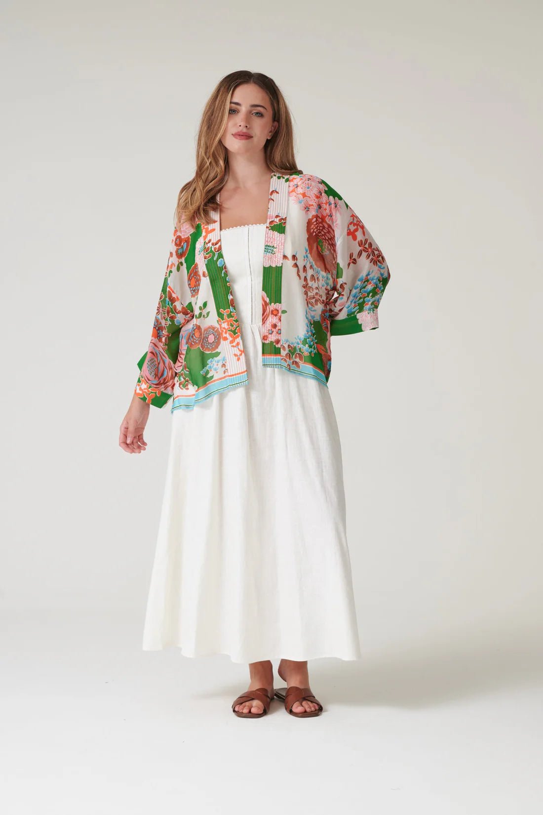 One Hundred StarsOne Hundred Stars Kitsch Bouquet Green KimonoTops - Blue Water Clothing