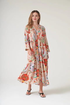 One Hundred StarsOne Hundred Stars Lanterns Red Pinch Pleat DressDresses - Blue Water Clothing