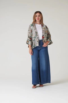 One Hundred StarsOne Hundred Stars Magnolia Plates Putty KimonoTops - Blue Water Clothing