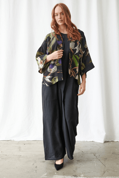 One Hundred StarsOne Hundred Stars Orchid Black Crepe KimonoKimono - Blue Water Clothing