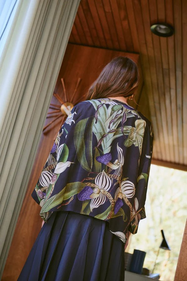 One Hundred StarsOne Hundred Stars Orchid Black Crepe KimonoTops - Blue Water Clothing
