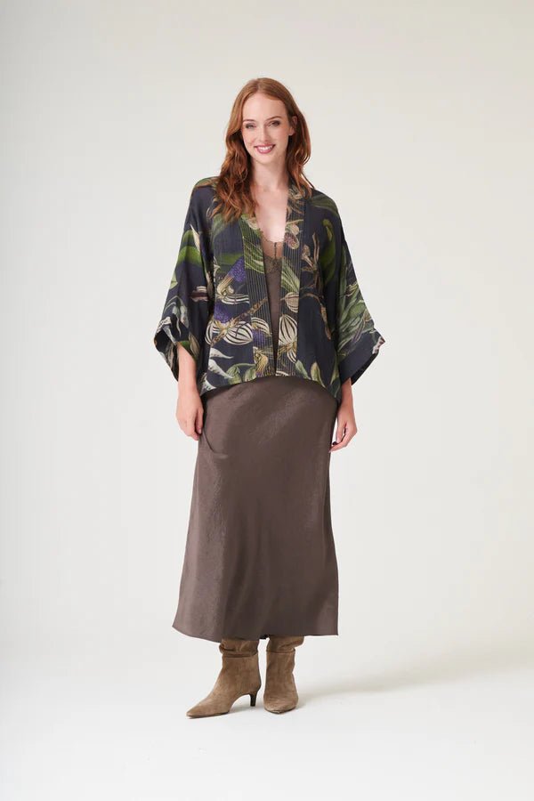One Hundred StarsOne Hundred Stars Orchid Black Wool KimonoTops - Blue Water Clothing