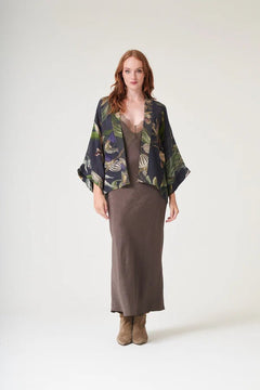 One Hundred StarsOne Hundred Stars Orchid Black Wool KimonoTops - Blue Water Clothing