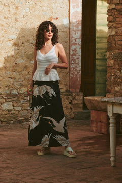 One Hundred StarsOne Hundred Stars Stork Black A - line Maxi SkirtBottoms - Blue Water Clothing