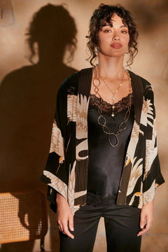 One Hundred StarsOne Hundred Stars Stork Black Crepe KimonoTops - Blue Water Clothing