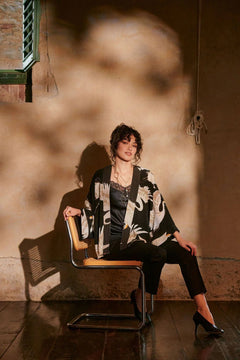 One Hundred StarsOne Hundred Stars Stork Black Crepe KimonoTops - Blue Water Clothing