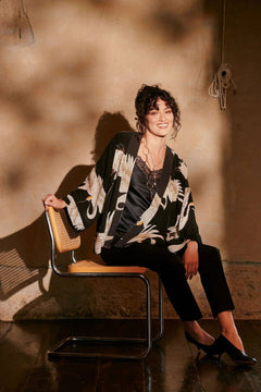 One Hundred StarsOne Hundred Stars Stork Black Crepe KimonoTops - Blue Water Clothing