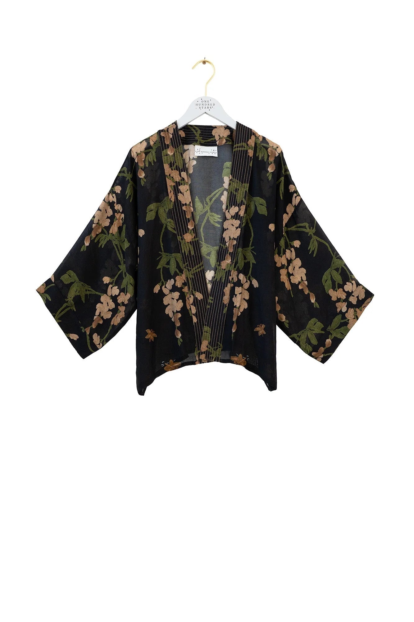 One Hundred StarsOne Hundred Stars Wisteria Black KimonoKimono - Blue Water Clothing