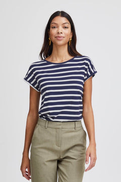 Pamila O - Neck Stripe T-Shirt - Blue Water Clothing