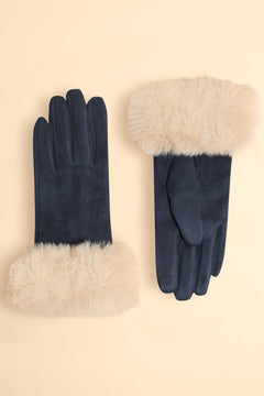 PowderPowder Bettina Faux Suede/Faux Fur Gloves in Navy/CreamAccessories - Blue Water Clothing