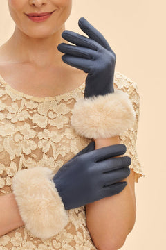 PowderPowder Bettina Faux Suede/Faux Fur Gloves in Navy/CreamAccessories - Blue Water Clothing
