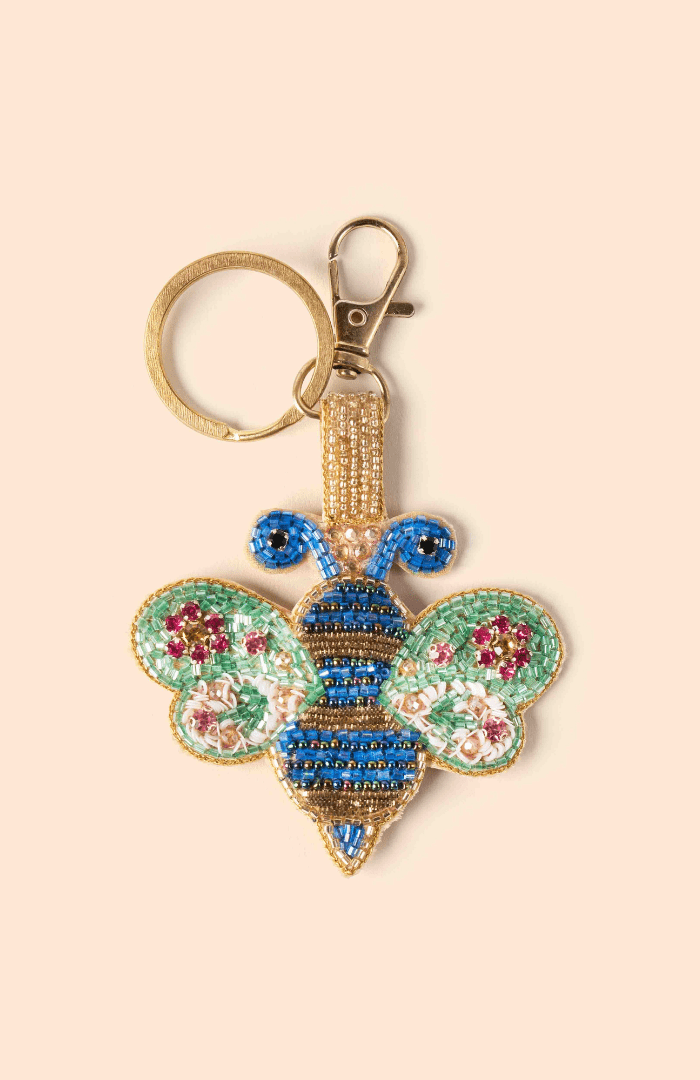 Powder Blinged Bee Beaded Keyring - Blue Water Clothing