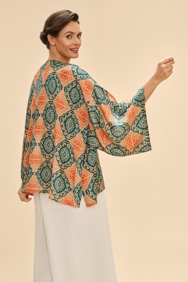 Powder Cream Batik Kimono Jacket - Blue Water Clothing