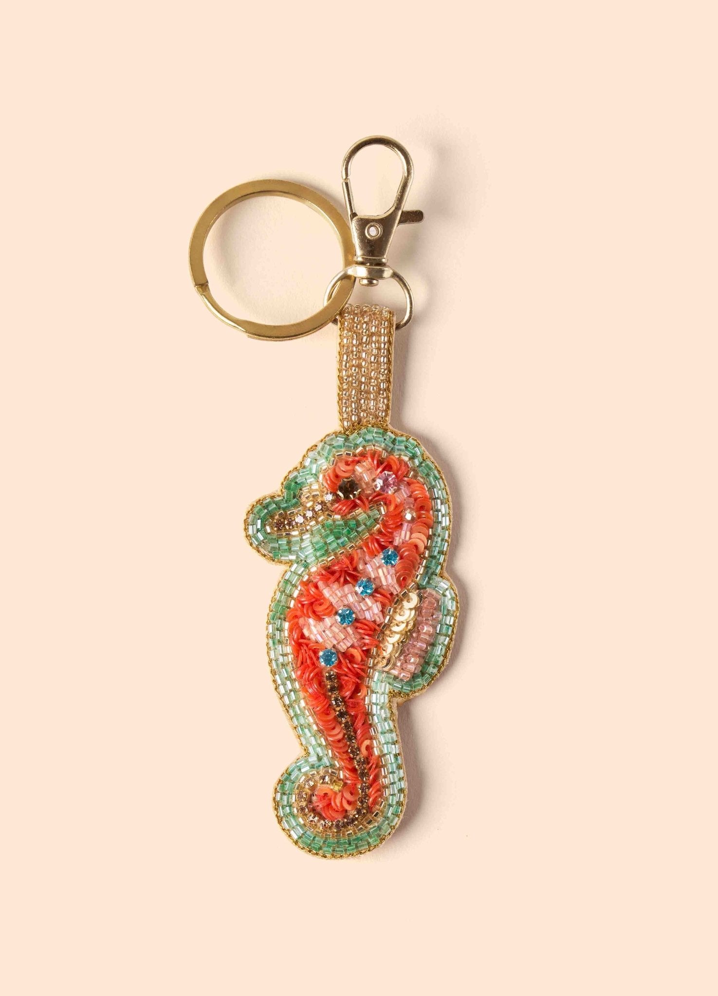 Powder Sparkling Seahorse Beaded Keyring - Blue Water Clothing