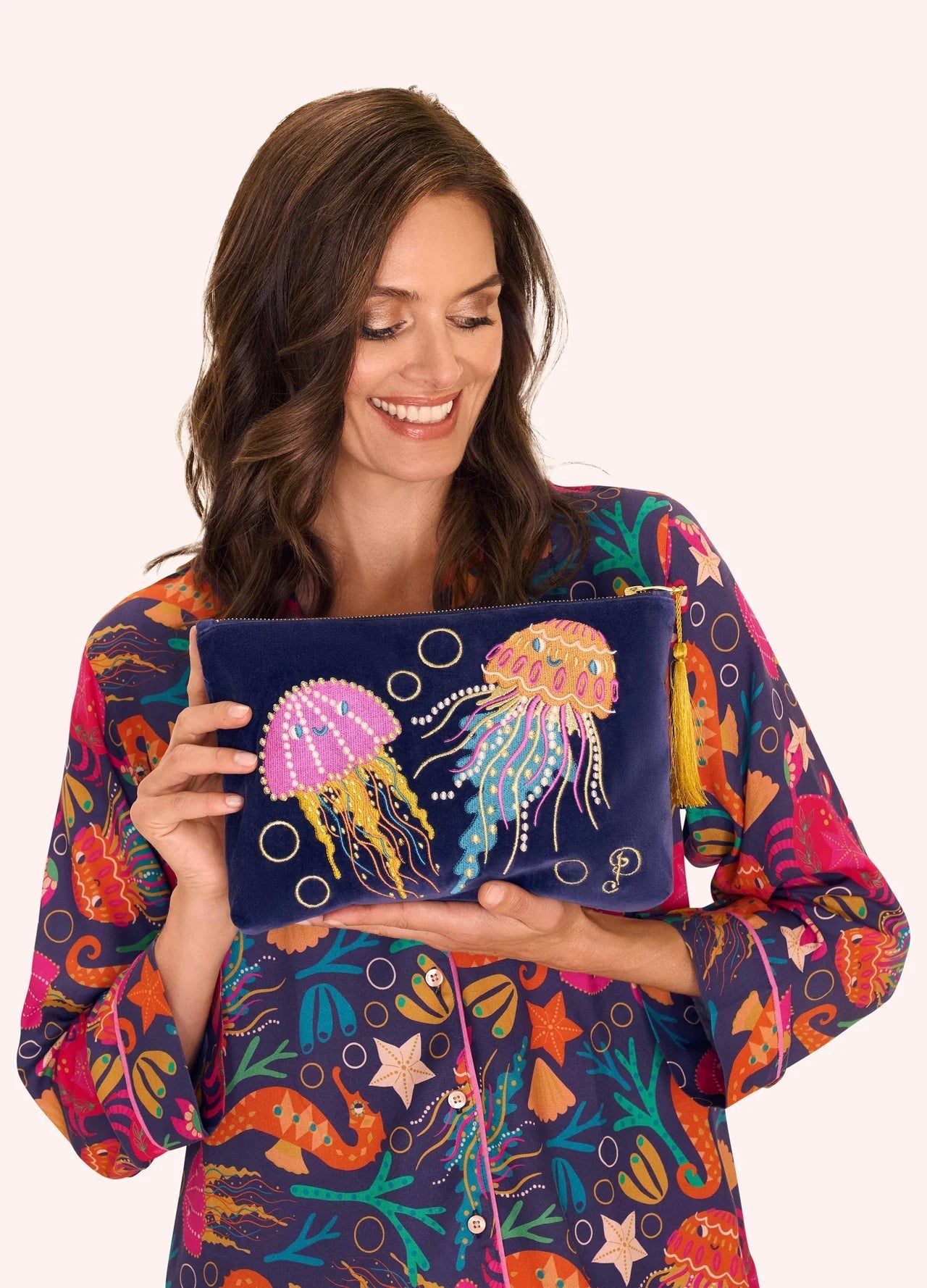 Powder Velvet Zip Pouch Jolly Jellyfish - Blue Water Clothing
