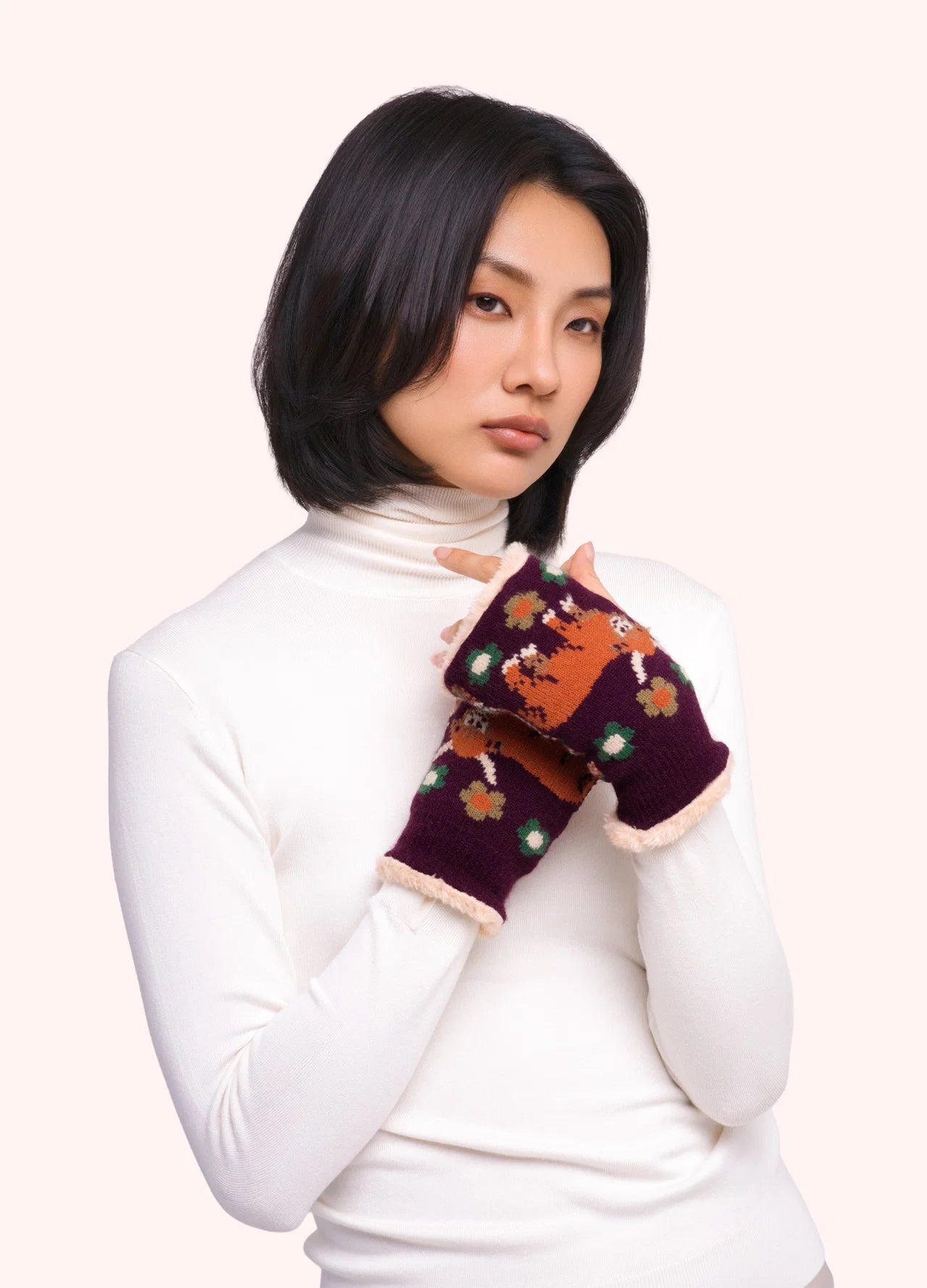 PowderPowder AW26 Highland Cow Wrist Warmers in DamsonGloves - Blue Water Clothing