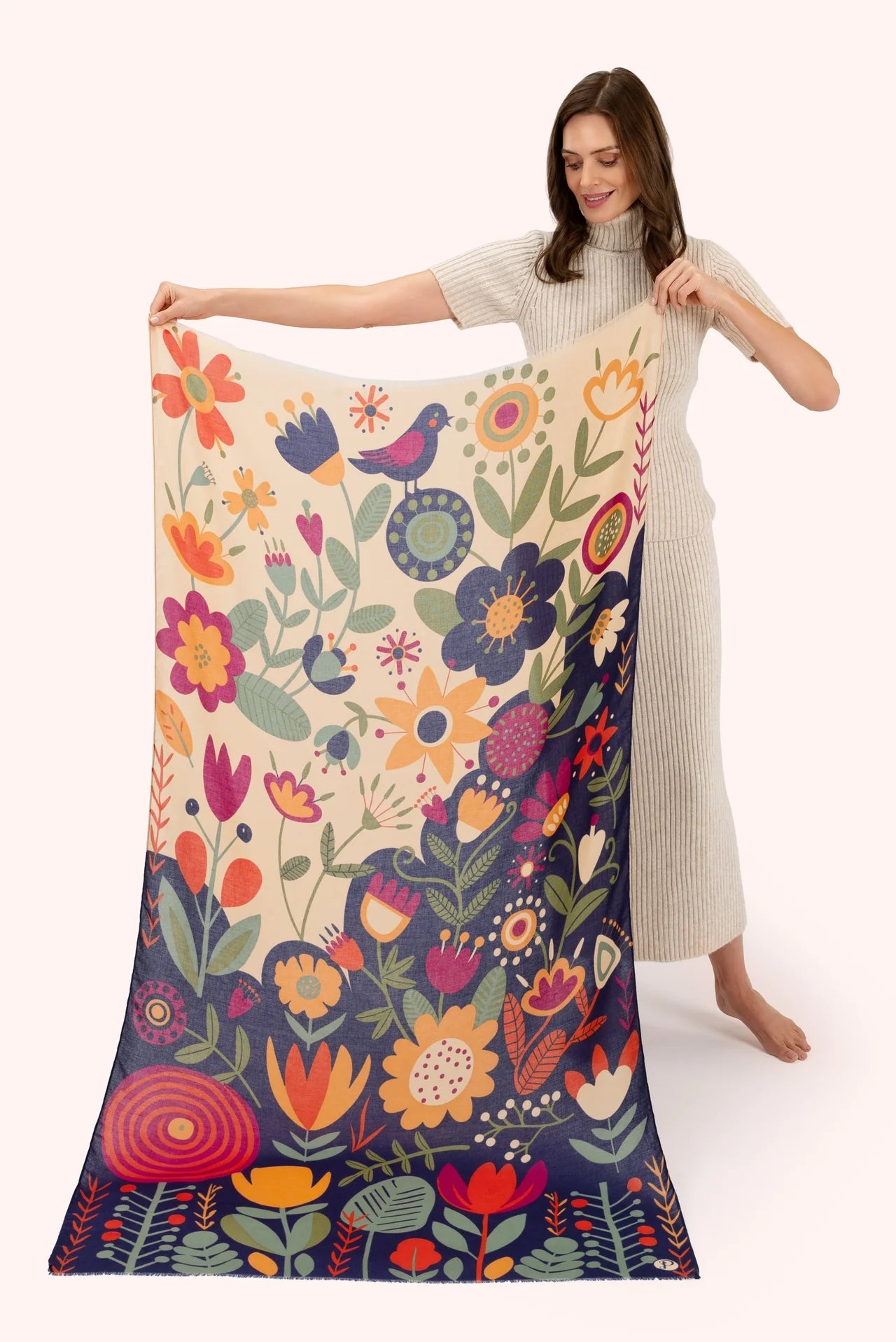 PowderPowder Printed Scarf Scandi Two Tone FloralAccessories - Blue Water Clothing