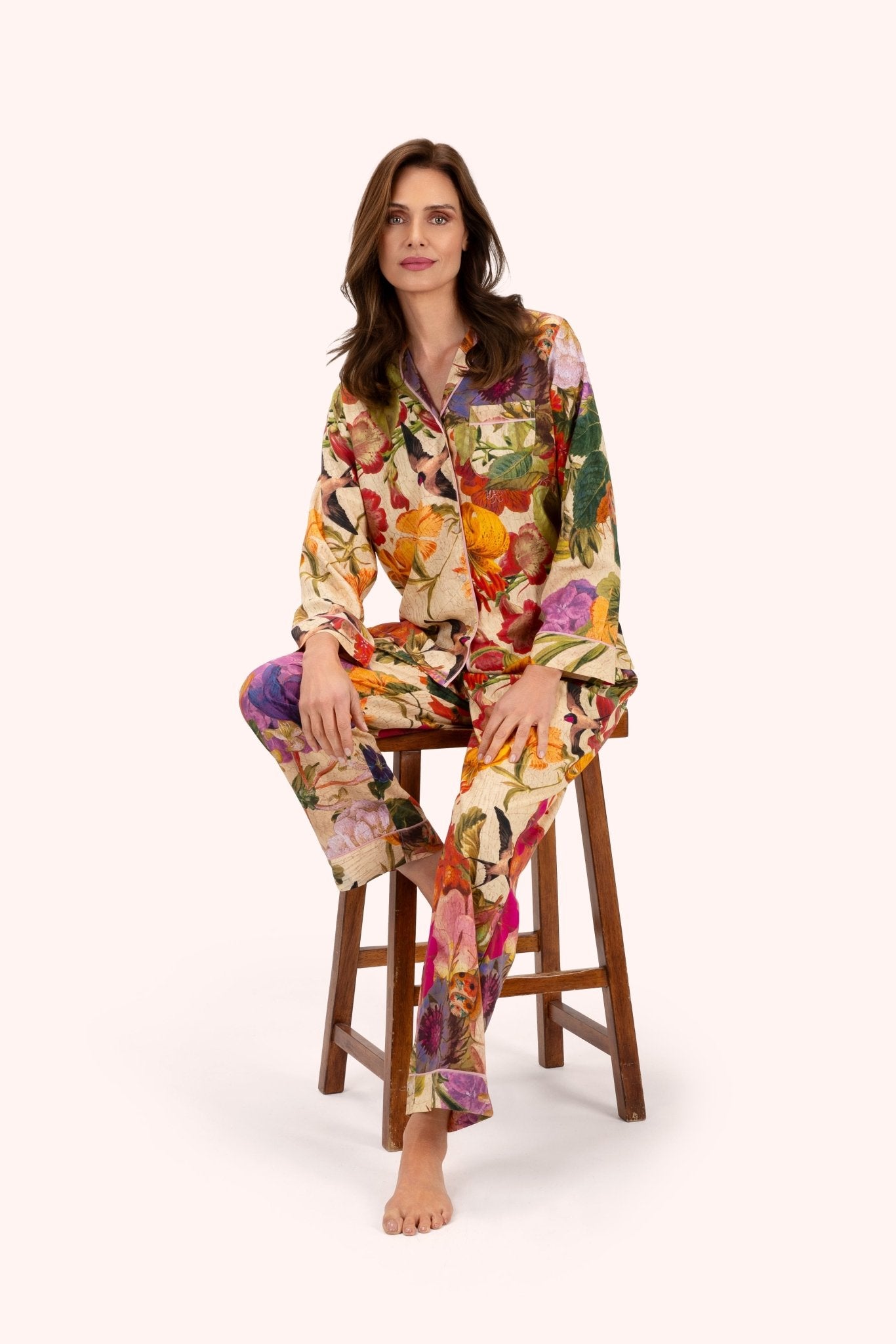 PowderPowder Supersoft Pyjamas Cream PosyTops - Blue Water Clothing