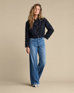 Red Button Bomber Jacket FringesNavy - Blue Water Clothing