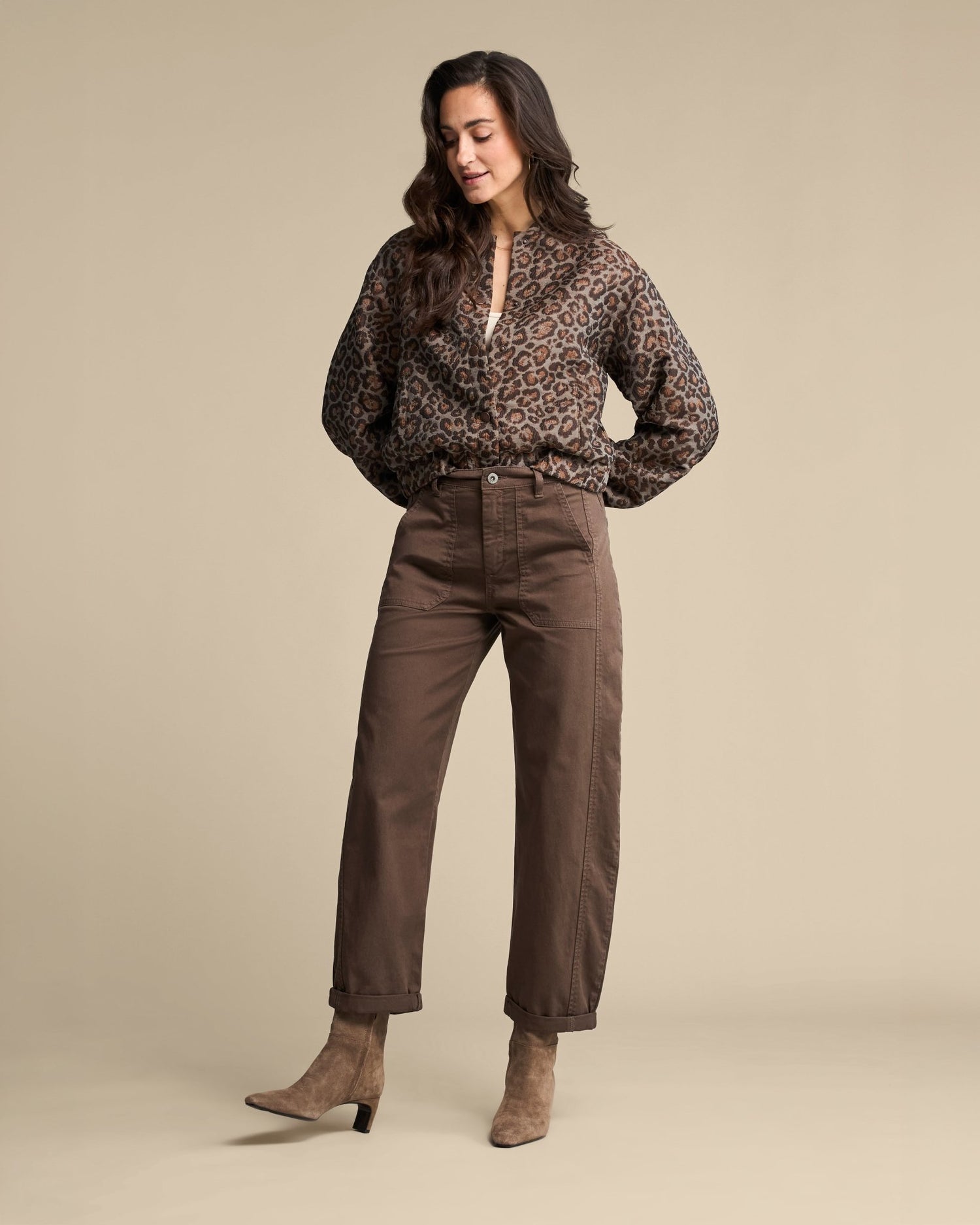 Red ButtonRed Button Bomber Jacquard lurexJacketGrey Brown Leopard - Blue Water Clothing